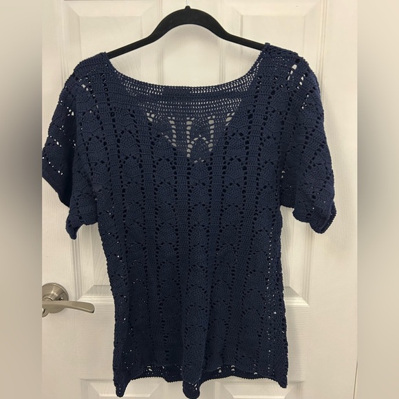 Navy Blue Crochet Knit Top, Sz S-M - Picture 6 of 7